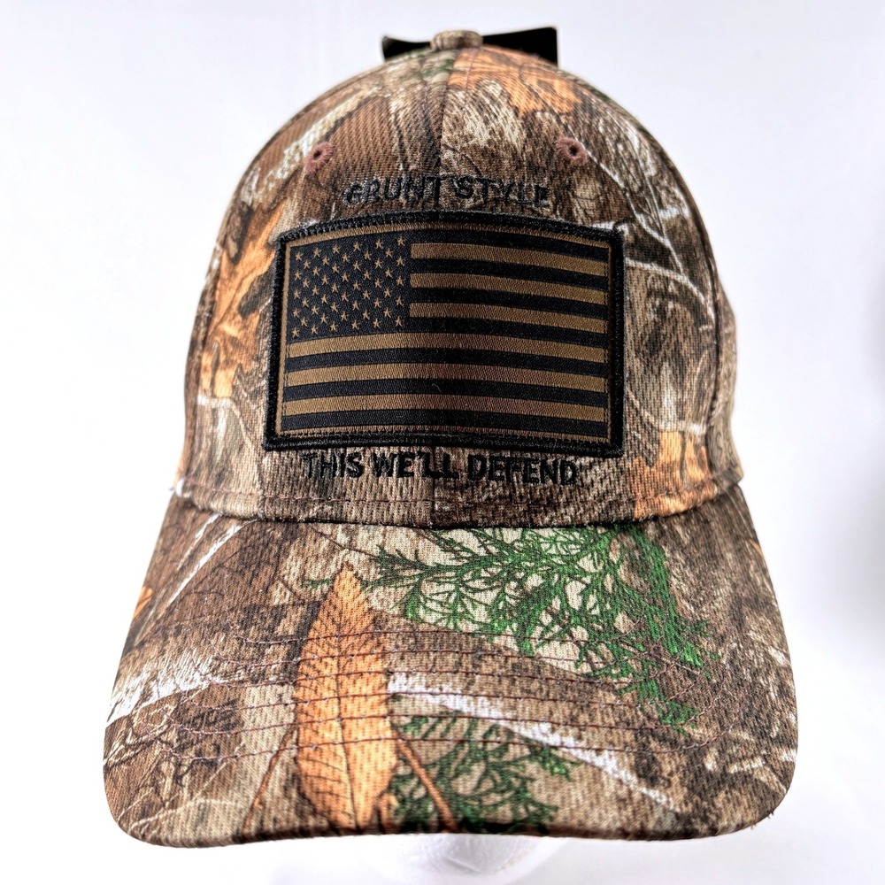 Grunt Style Camo RealTree Edge American Flag Patriotic Baseball Cap Hat